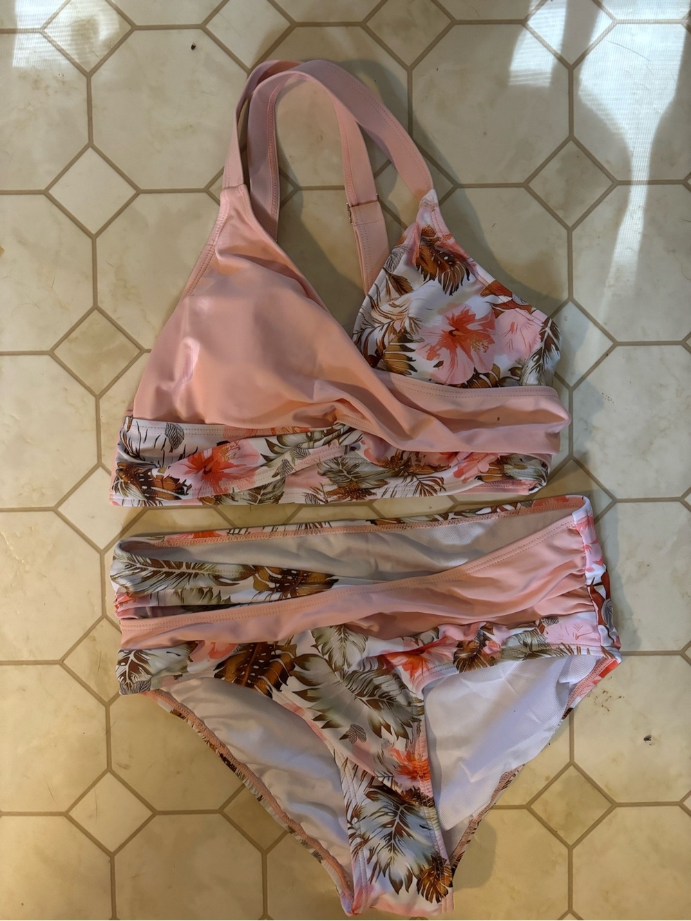 Blush Pink Floral High-Waist Bikini Set